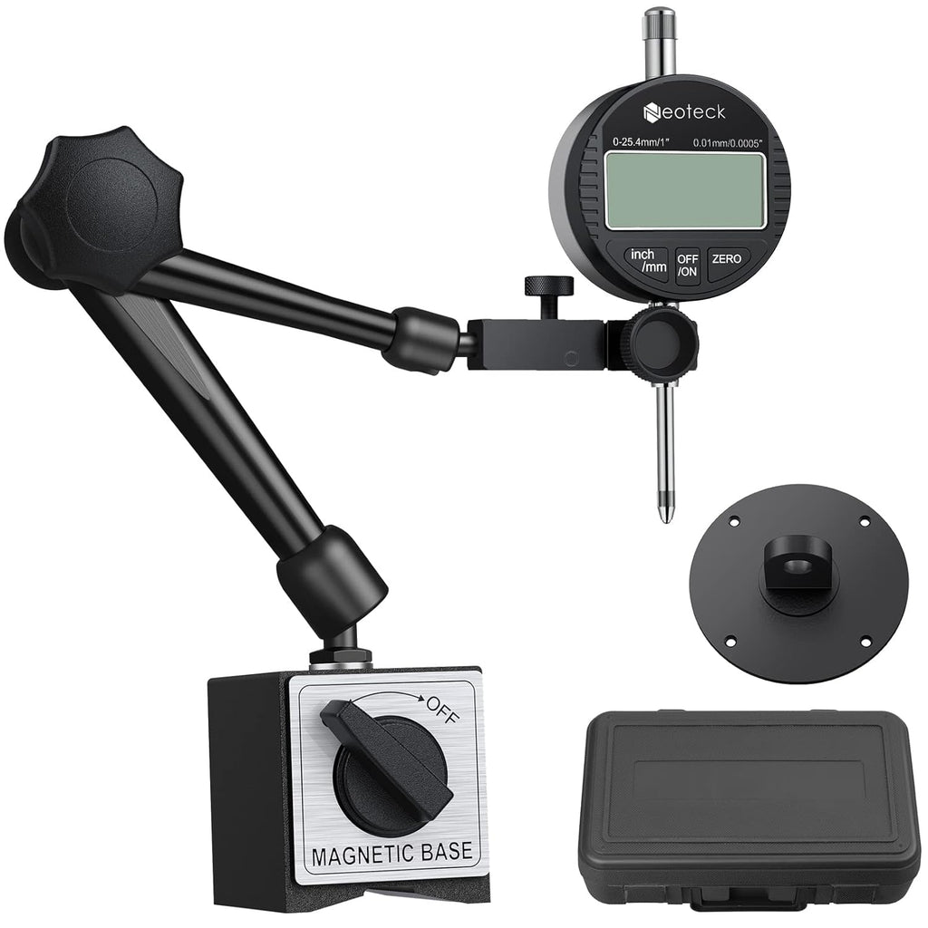 Digital Dial Indicator Gauge and Magnetic Base Set with Storage Case, 0-1inch/ 25.4mm, 0.01mm/ 0.0005 Inch, Black D159952