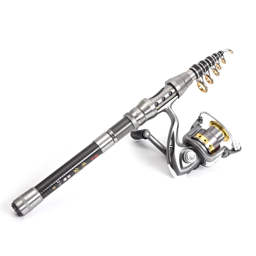 Telescopic Fishing Rod and Reel Combo Full Kit with 100M Fishing Line Lures Hooks Jig Head and Carrier Bag Case X1516