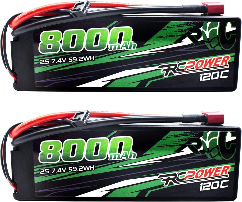 7.4V 8000mAh 2S 120C Hard Case Lipo Battery with T Plug (2Packs) O647