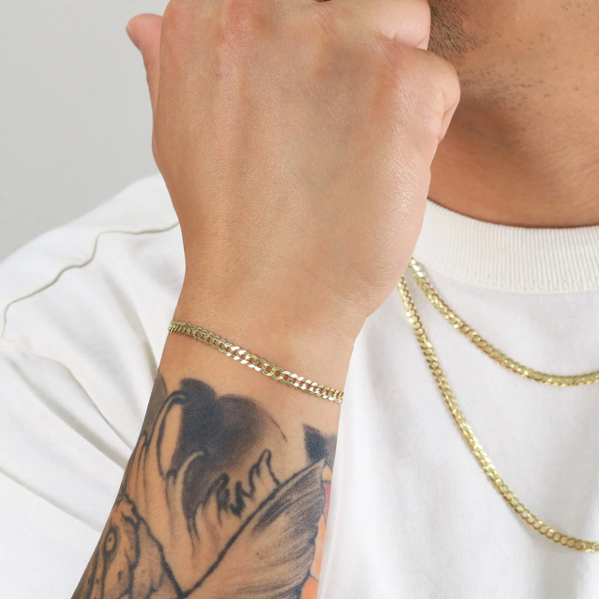 10k Yellow Gold 3mm Solid Cuban Curb Link Chain Bracelet or Anklet P91920