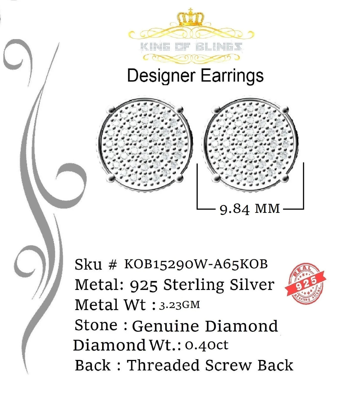 925 Sterling Silver Diamond Stud Earrings F918