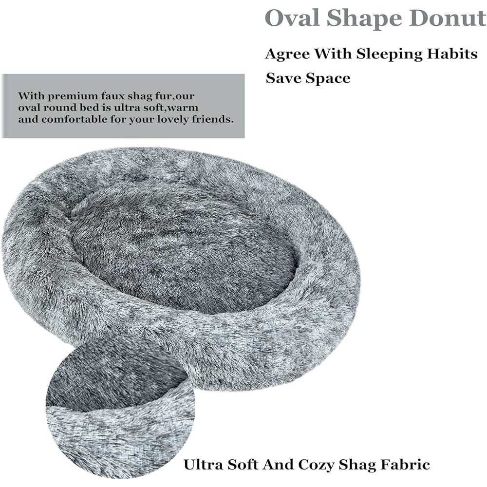 Oval Shag Faux Fur Washable Round Pet Bed M7448