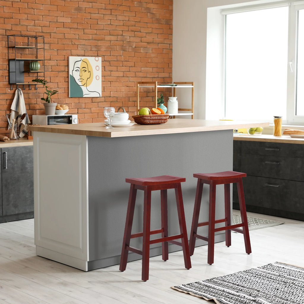 29 Inch Saddle Bar Stools Set of 2 Solid Wood Cherry P87648