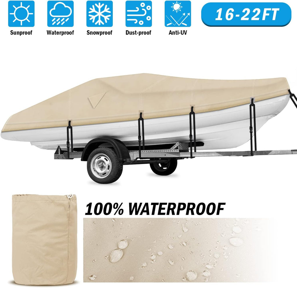 600D Waterproof Trailerable Boat Cover (17-19ft, Gray) N20997