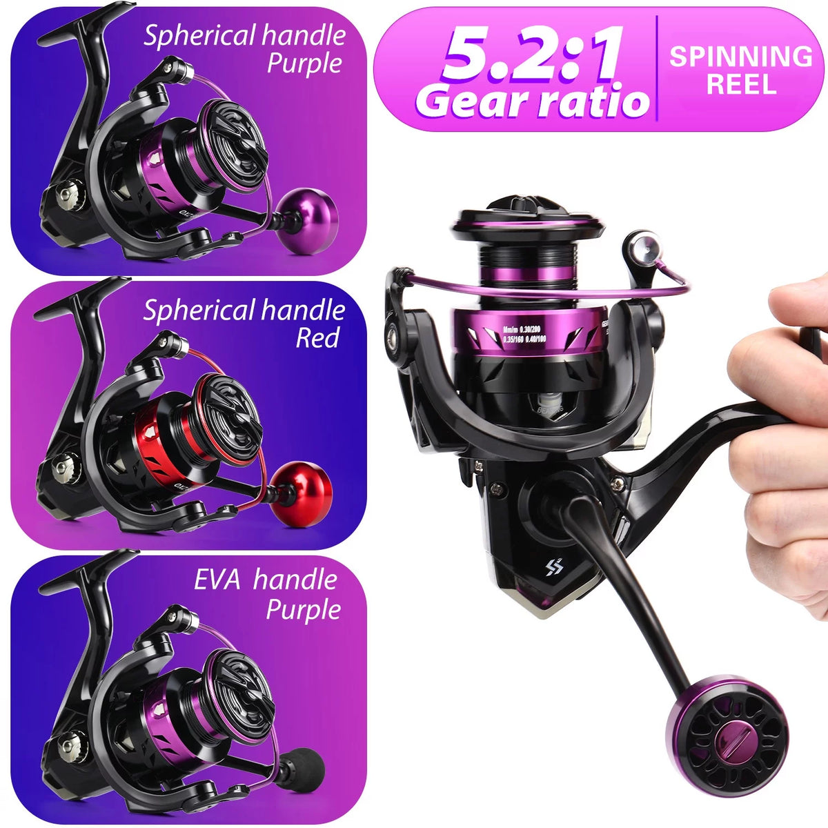 5.2:1 Gear Ratio Spinning Reel with Aluminum Spool O695