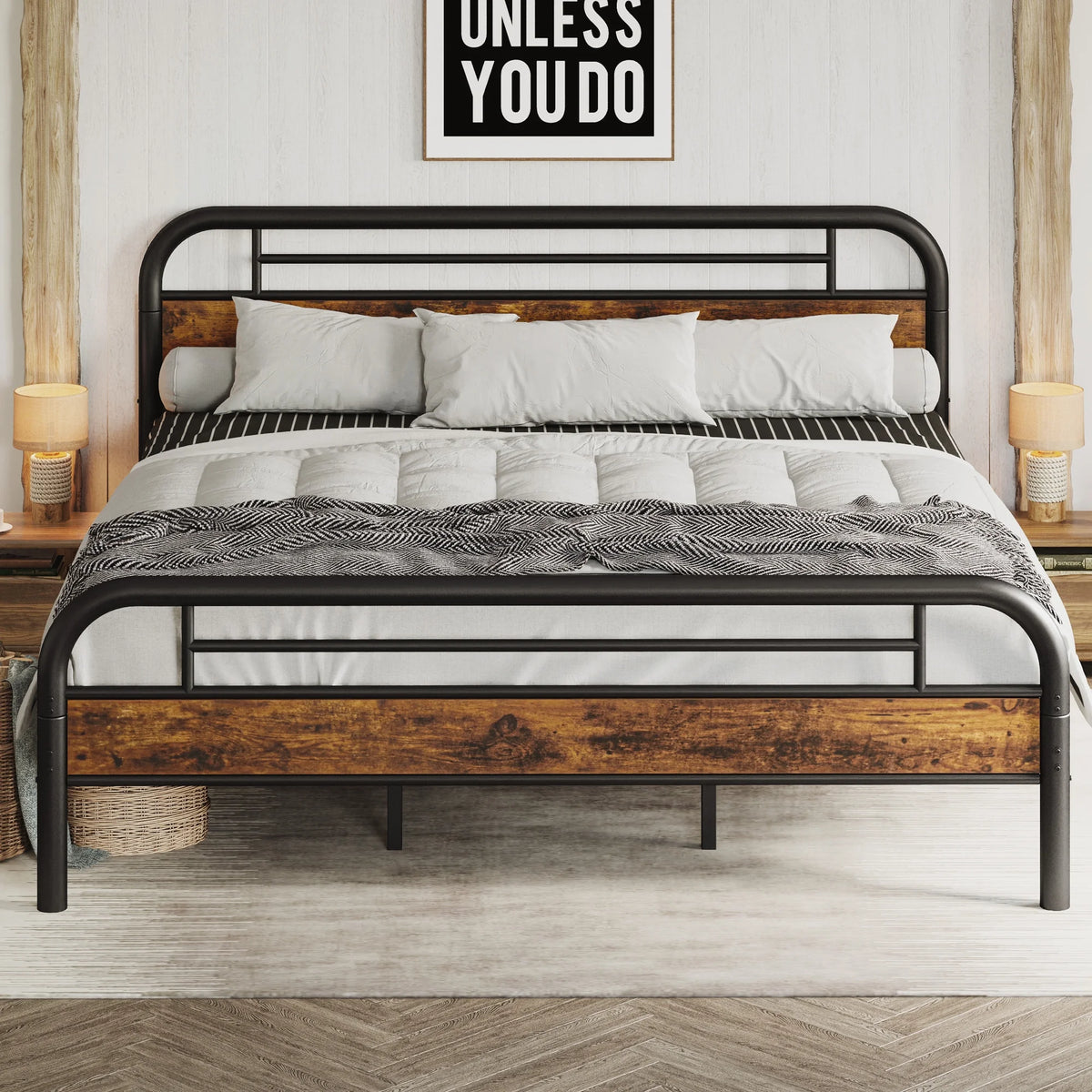 King Platform Bed Frame with Headboard U33232
