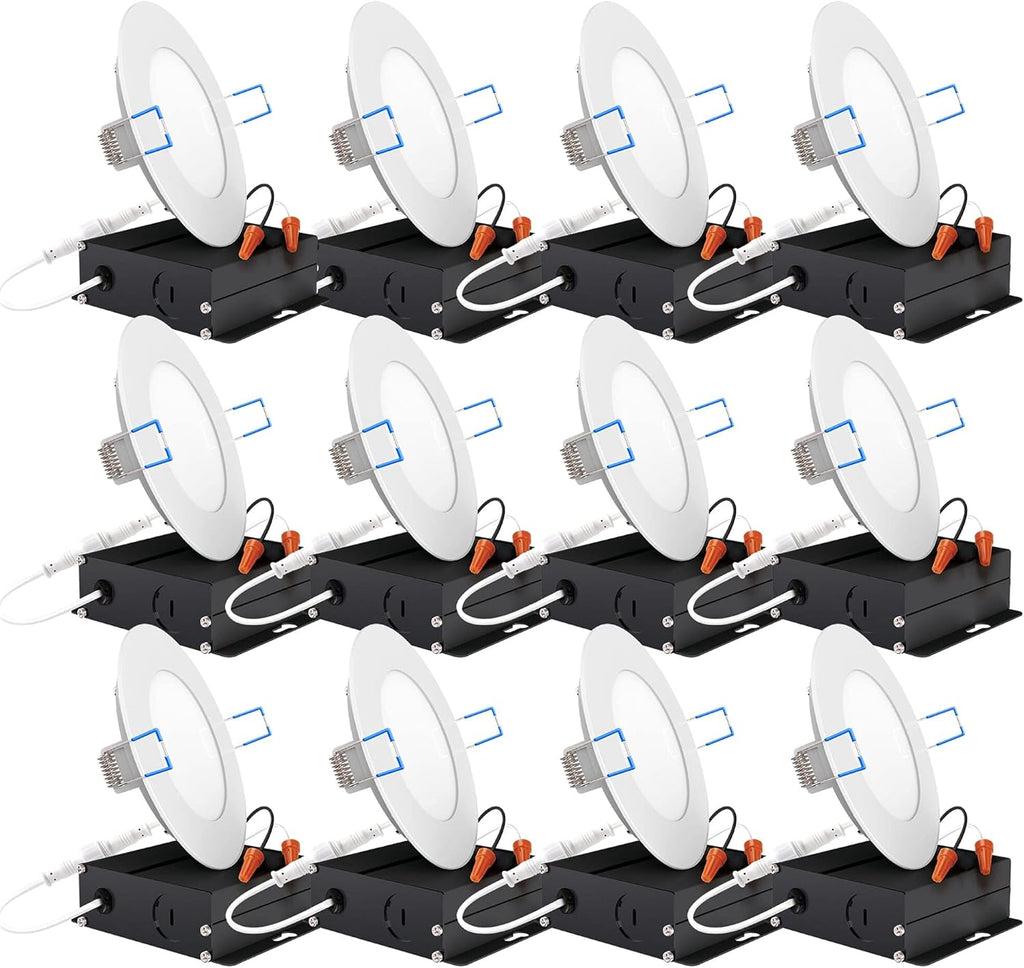 12 Pack 4 Inch Ultra Thin LED Recessed Ceiling Lights, 4000K Cool White, Dimmable 10W=60W, 650 LM, Canless Q502