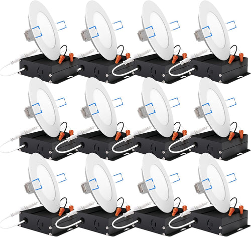 12 Pack 4 Inch Ultra Thin LED Recessed Ceiling Lights, 4000K Cool White, Dimmable 10W=60W, 650 LM, Canless Q502
