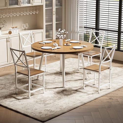 Round Dining Table Set for 4 with Drop Leaf C8856