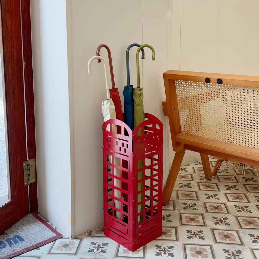 Red Metal Umbrella Stand Rack with Cane Holder K5390