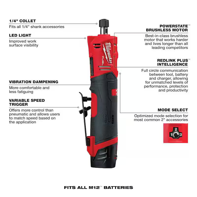 12V Lithium-Ion Cordless Straight Die Grinder Kit with 3/8 in. Ratchet U129