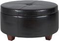 Black and Brown Tufted Round Ottoman with Wooden Feet R4516