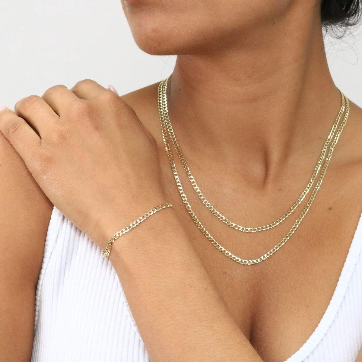 10k Yellow Gold 3mm Solid Cuban Curb Link Chain Bracelet or Anklet P91920