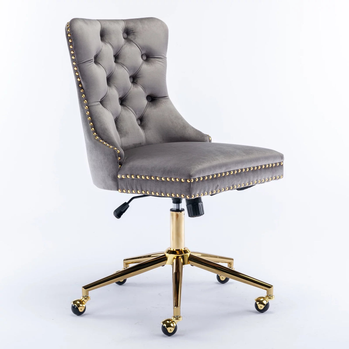 Velvet Upholstered Tufted Office Chair with Golden Metal Base I955873
