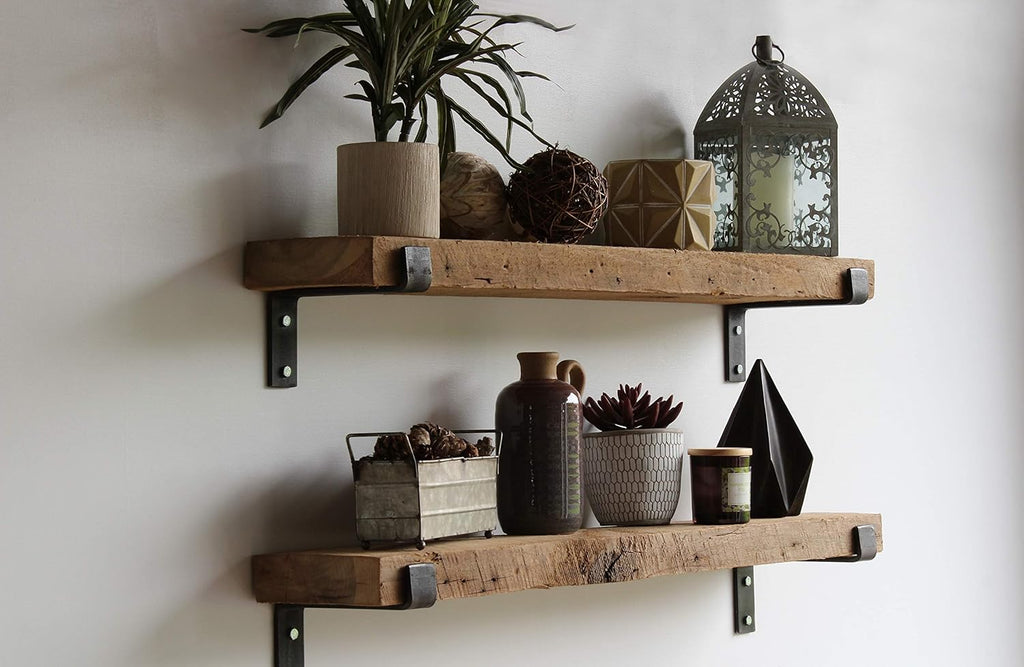 Reclaimed Wood Accent Shelves, Set of Two, 24 Inches F12341