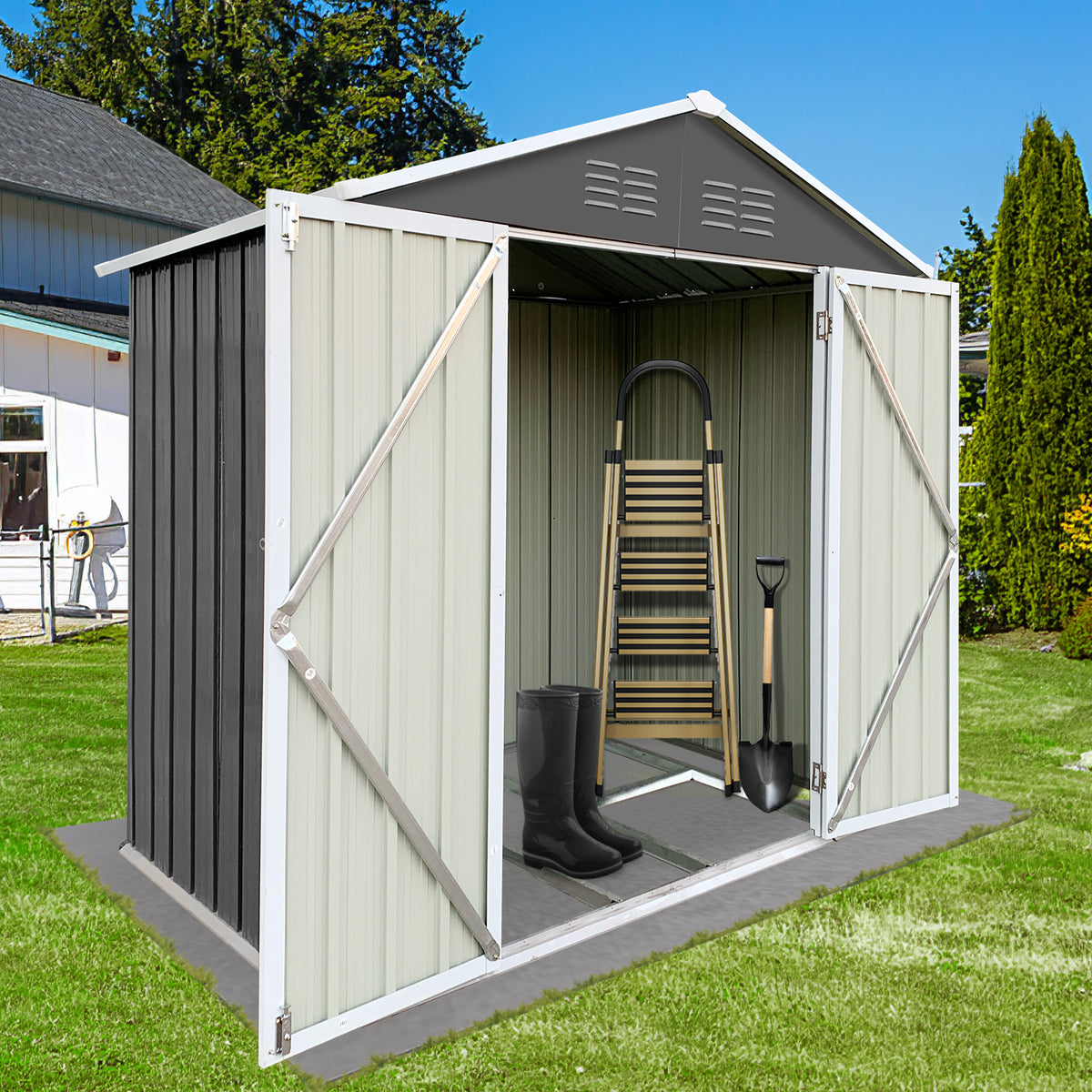 6' x 4' Metal Outdoor Storage Shed with Lockable Doors C244