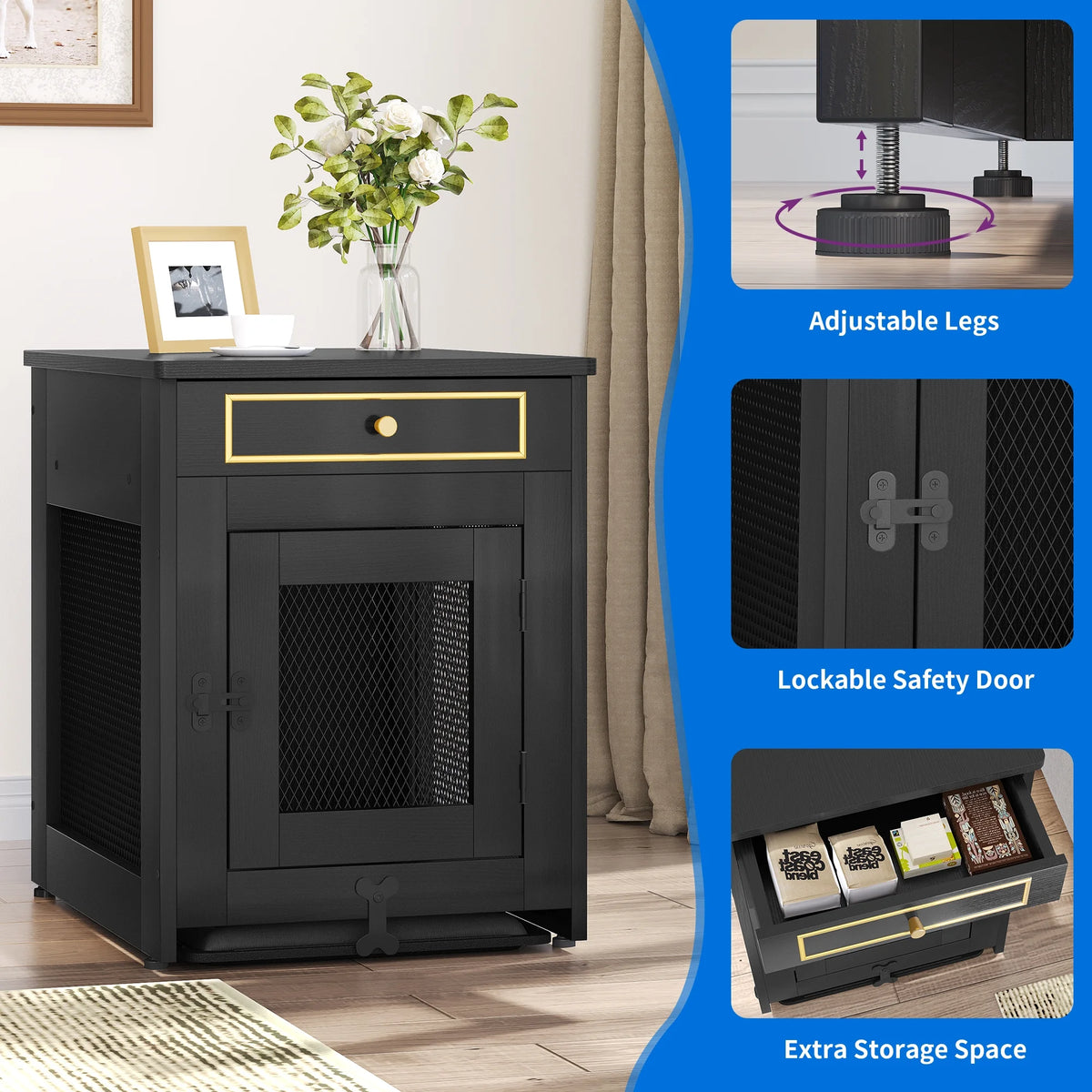 Black Wooden Dog Kennel End Table M6613