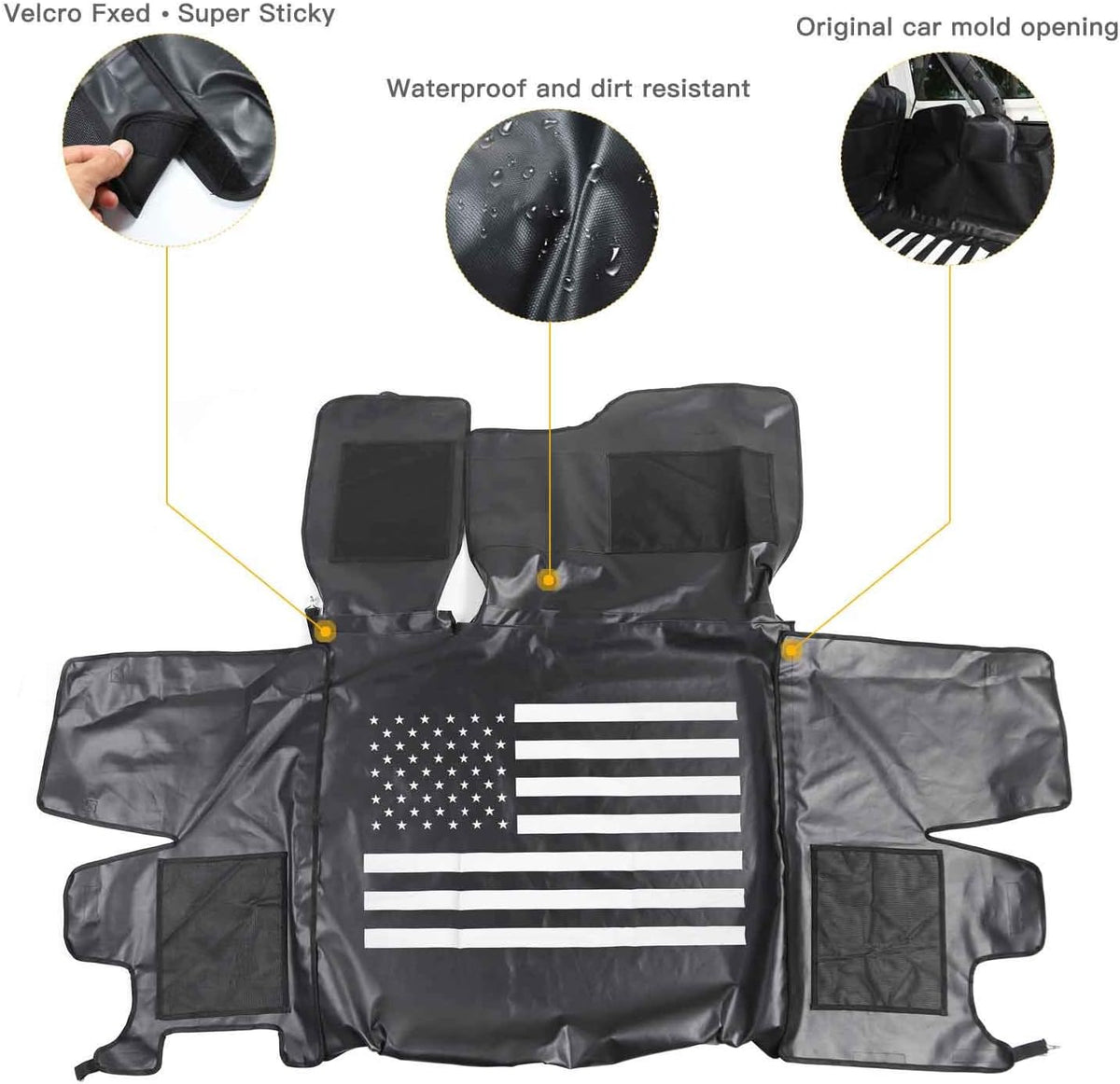 Waterproof Dog Cargo Cover Mat with Corner Protector Washable Durable Pet Trunk Cargo Liner (Black US Flag) T31789