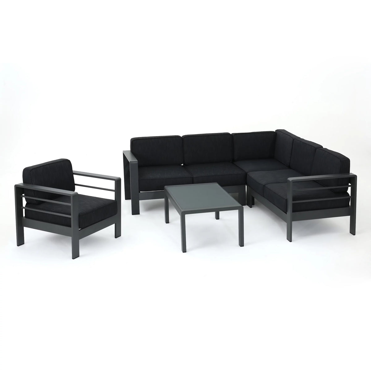 5 Piece Aluminum V-Shape Sectional Sofa Set with Cushions, Grey S549