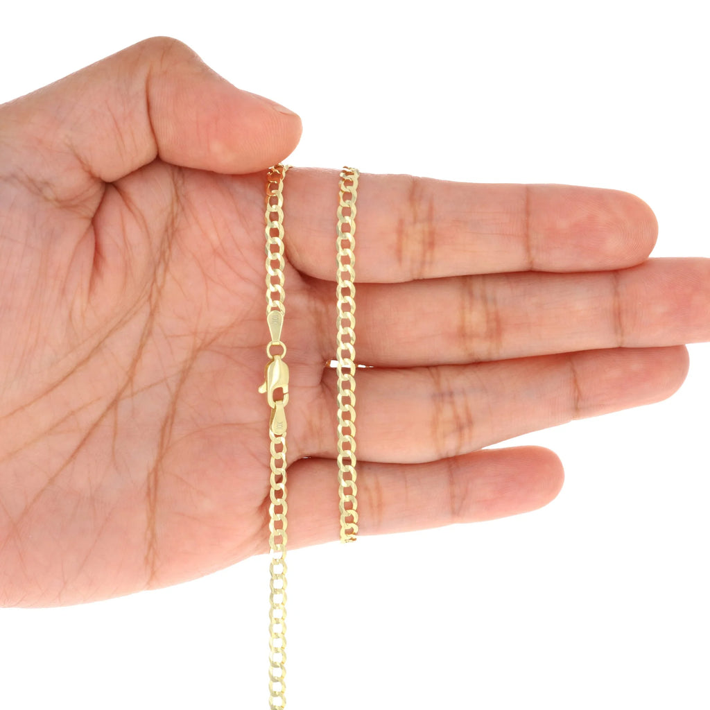 10k Yellow Gold 3mm Solid Cuban Curb Link Chain Bracelet or Anklet P91920