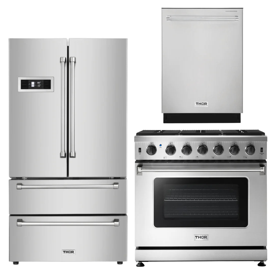 36 Liquid Propane Range, Refrigerator, Dishwasher D406
