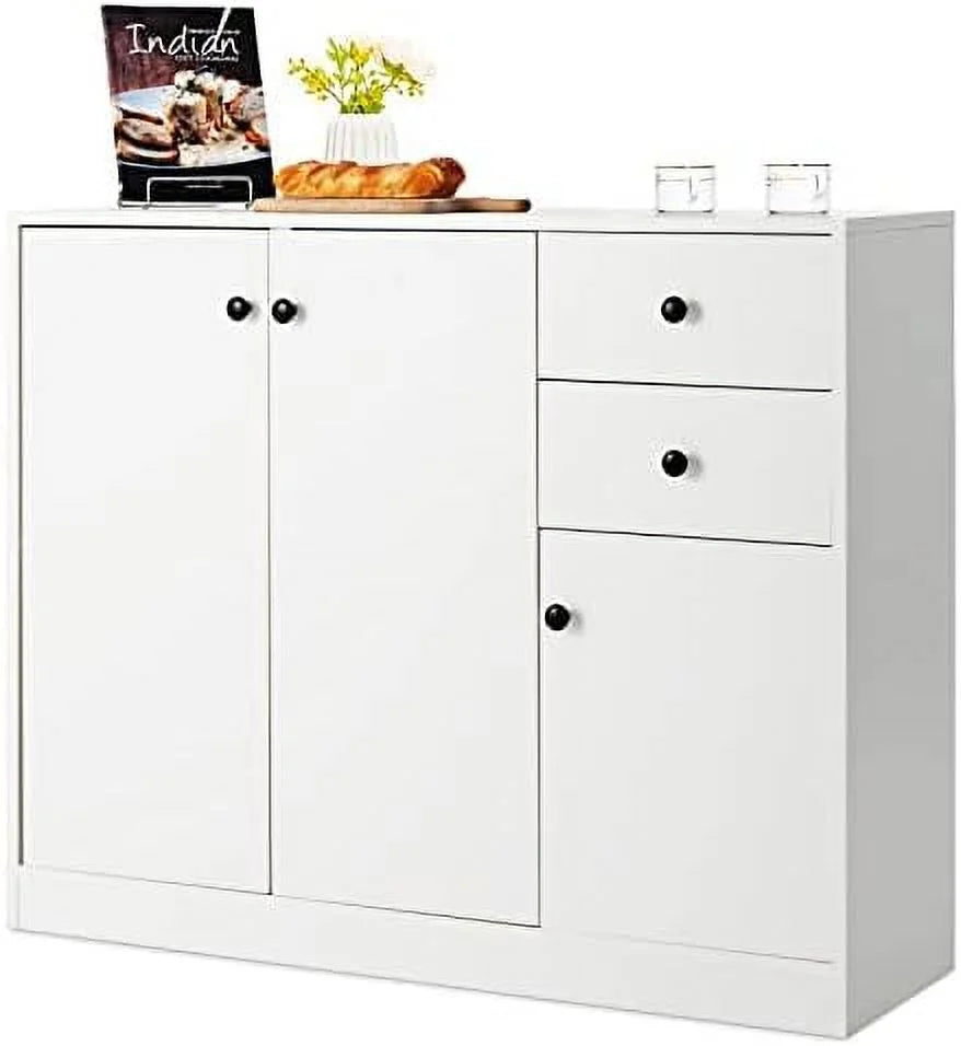Buffet Cabinet with 2 Drawers 3-Door Adjustable Shelves White Q178