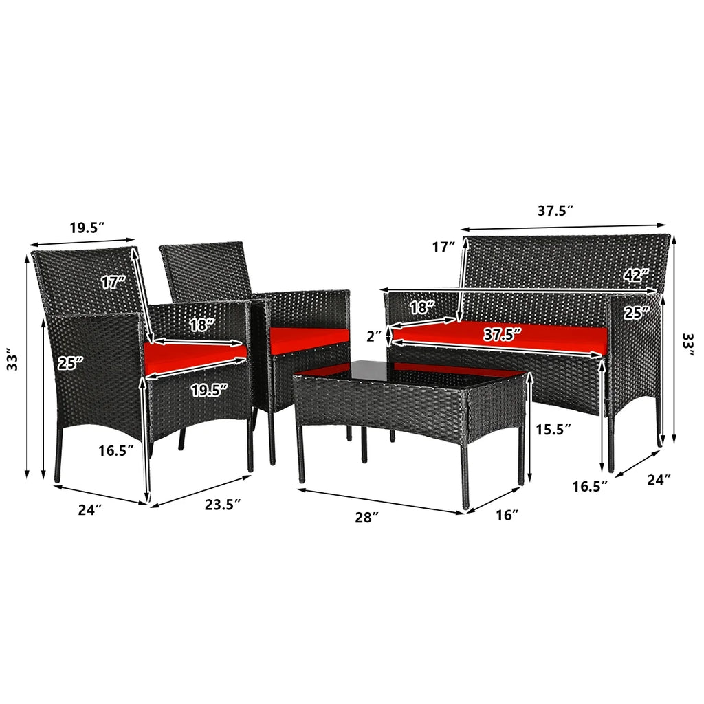 4 Pieces Patio Rattan Furniture Set Cushioned White B663