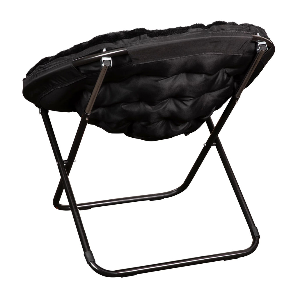 Oversize Black Faux Fur Folding Saucer Moon Chair H20366