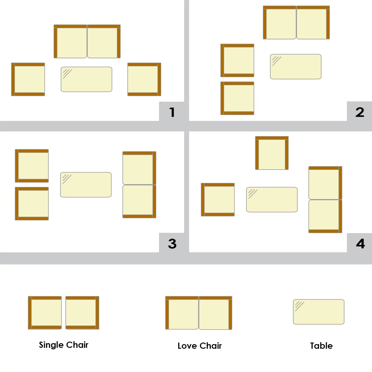 4 Pieces Patio Rattan Furniture Set Cushioned White B663