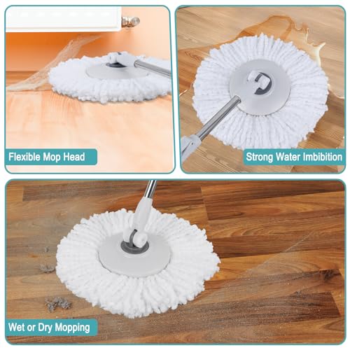 Spin Mop and Bucket with Wringer Set, 4 Reusable Microfiber Mop Pads Q2622