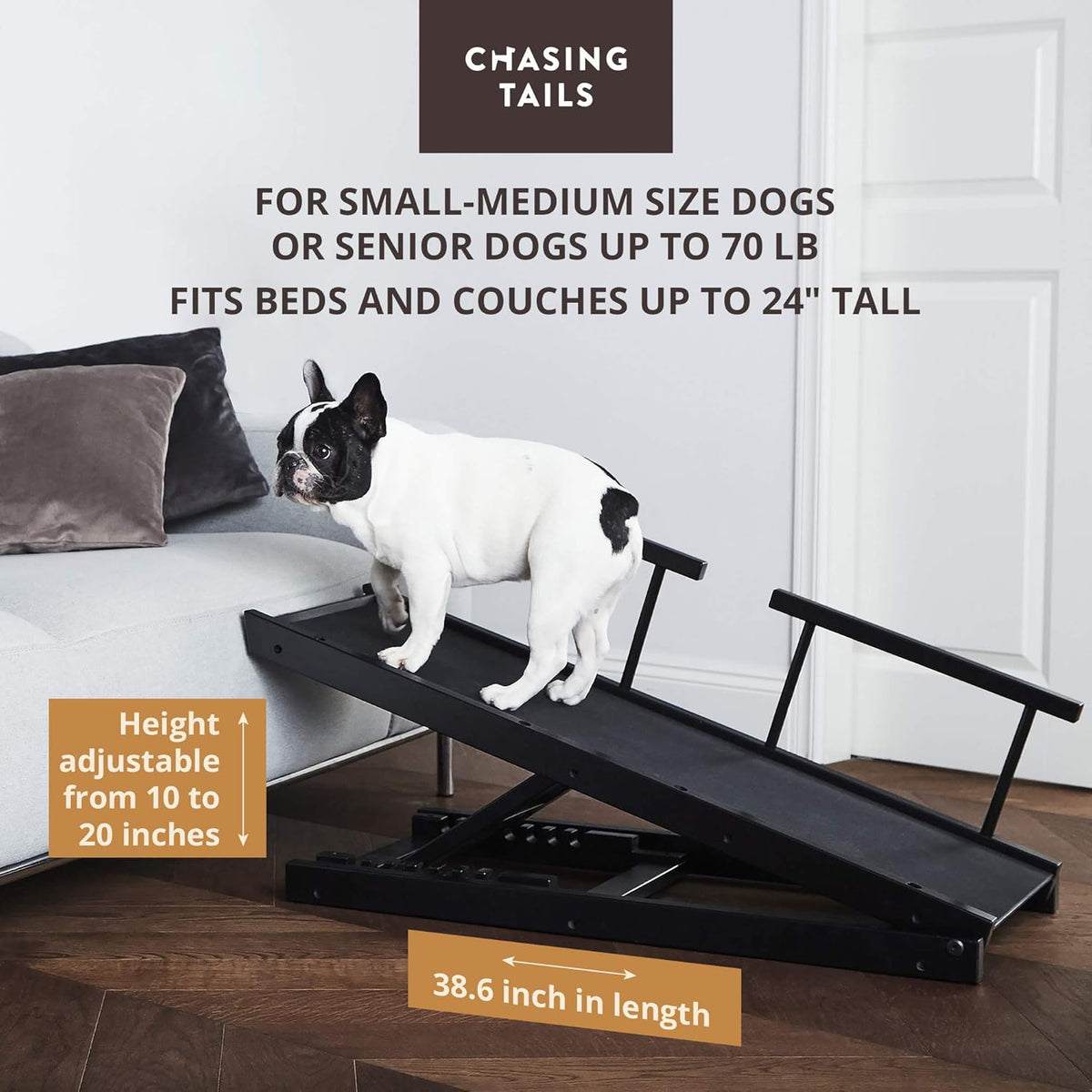 Dog Ramp with Side Rails, Adjustable Height 10 to 20 Inches Z3567