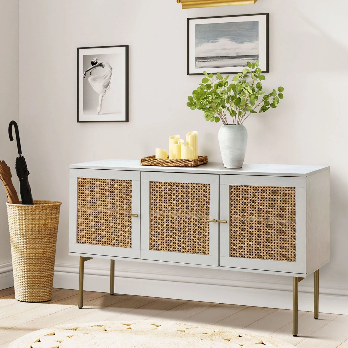 White 3 Door 2 Shelf Sideboard E949