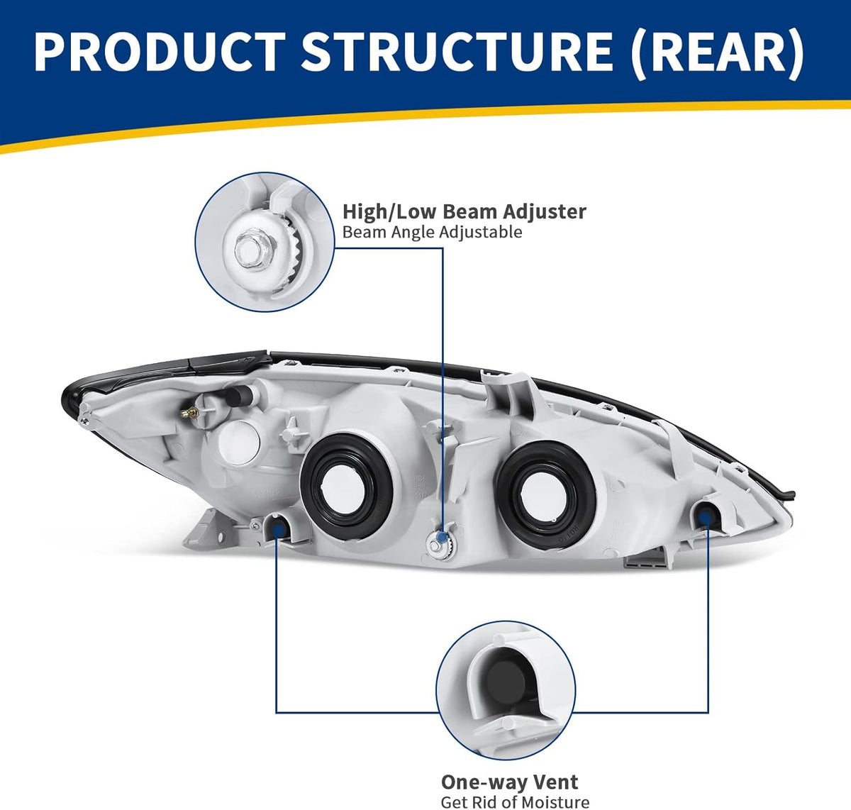Headlight Assembly for CAMRY 2002 2003 2004 Chrome Housing Amber Reflector Clear Lens U651