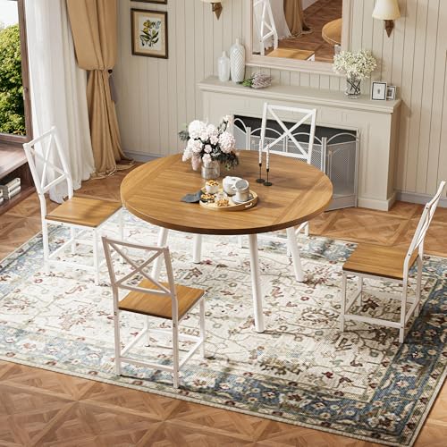 Round Dining Table Set for 4 with Drop Leaf C8856
