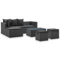 4 Piece Poly Rattan Black Outdoor Sectional Sofa Set with Cushions and Coffee Table S457430