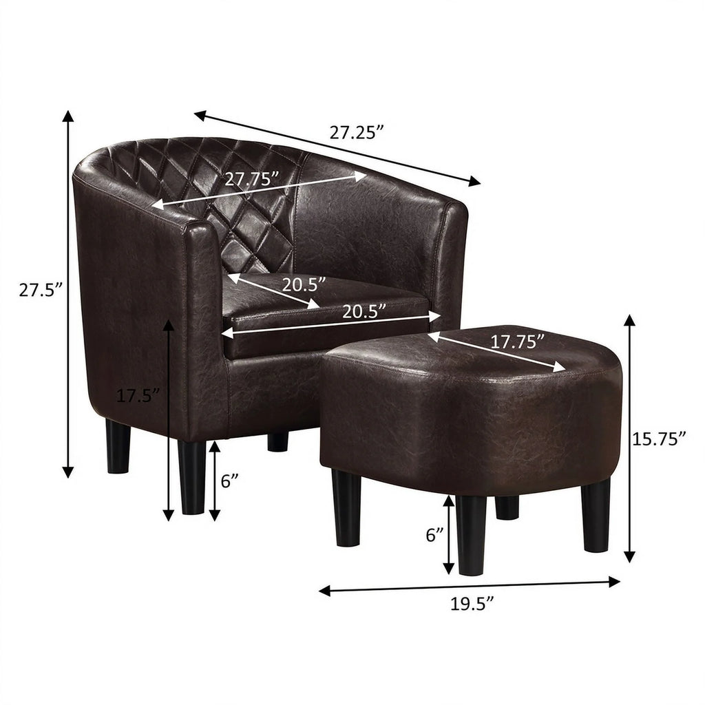 Espresso Faux Leather Fabric Accent Chair with Ottoman J84091