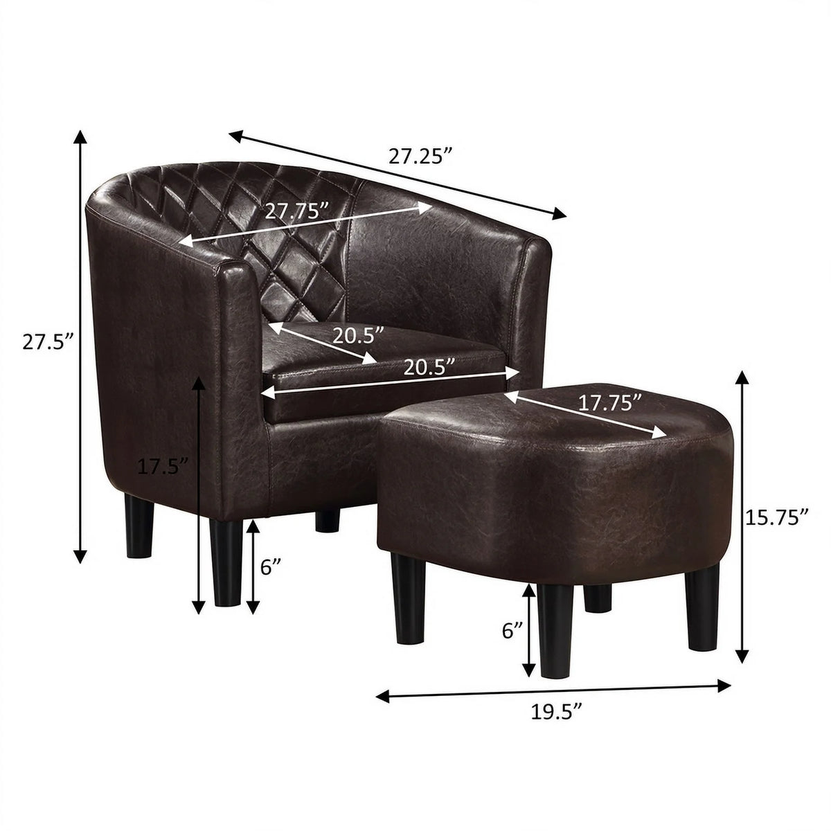 Espresso Faux Leather Fabric Accent Chair with Ottoman J84091