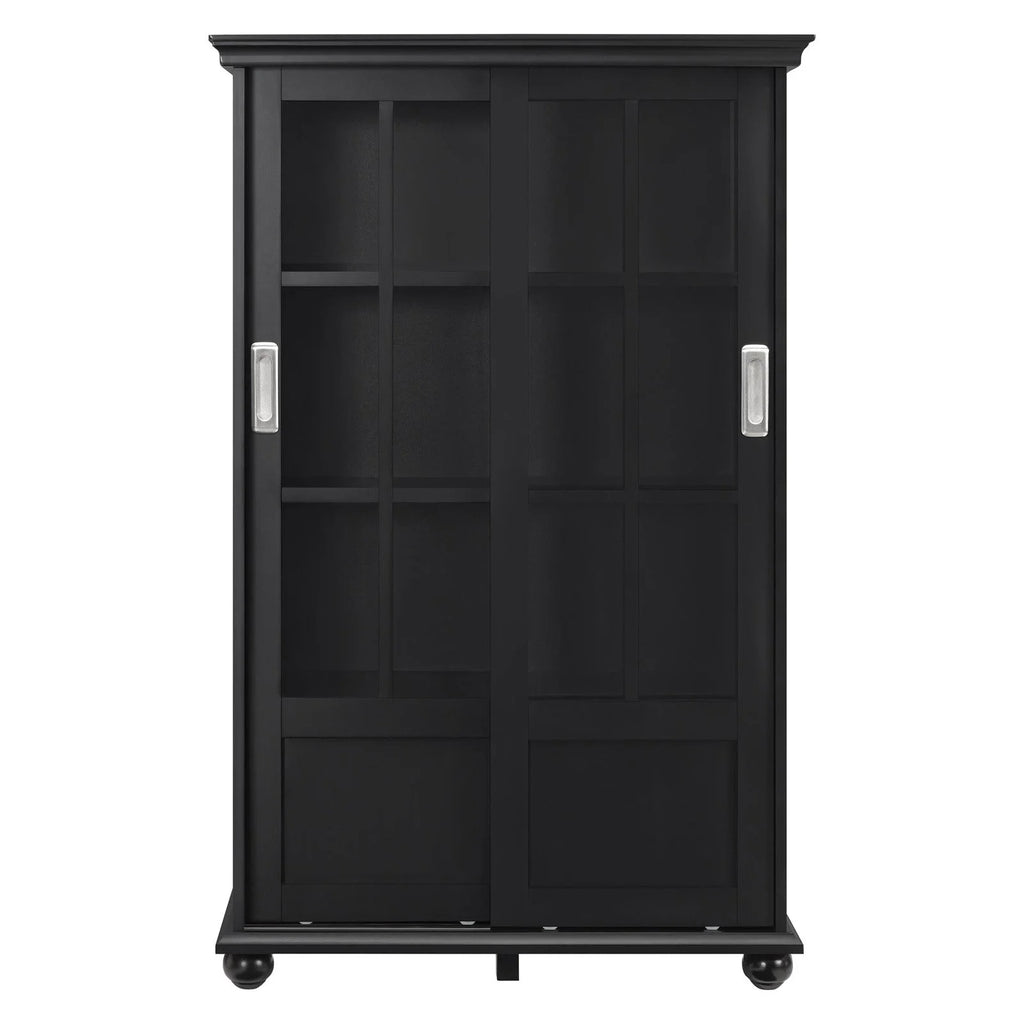 Black Bookcase with Sliding Glass Doors H1463