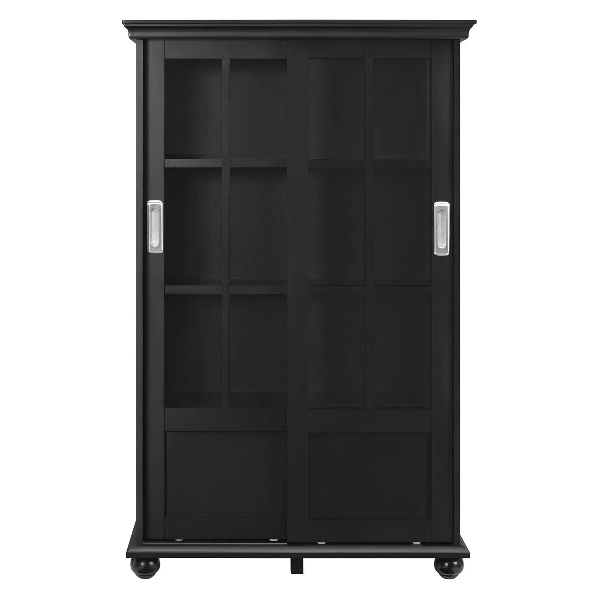Black Bookcase with Sliding Glass Doors H1463