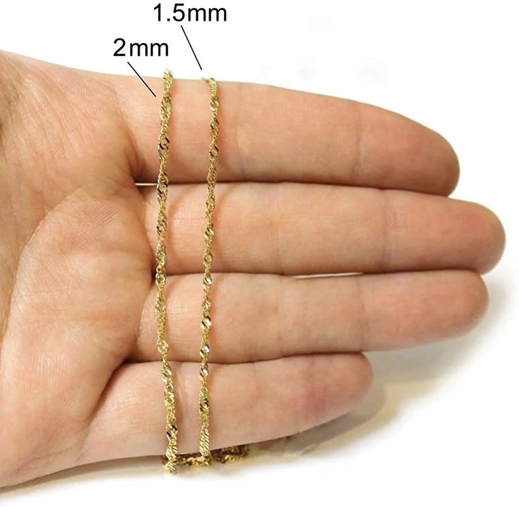 10K Yellow Gold 1.5mm Singapore Pendant Chain Necklace B490