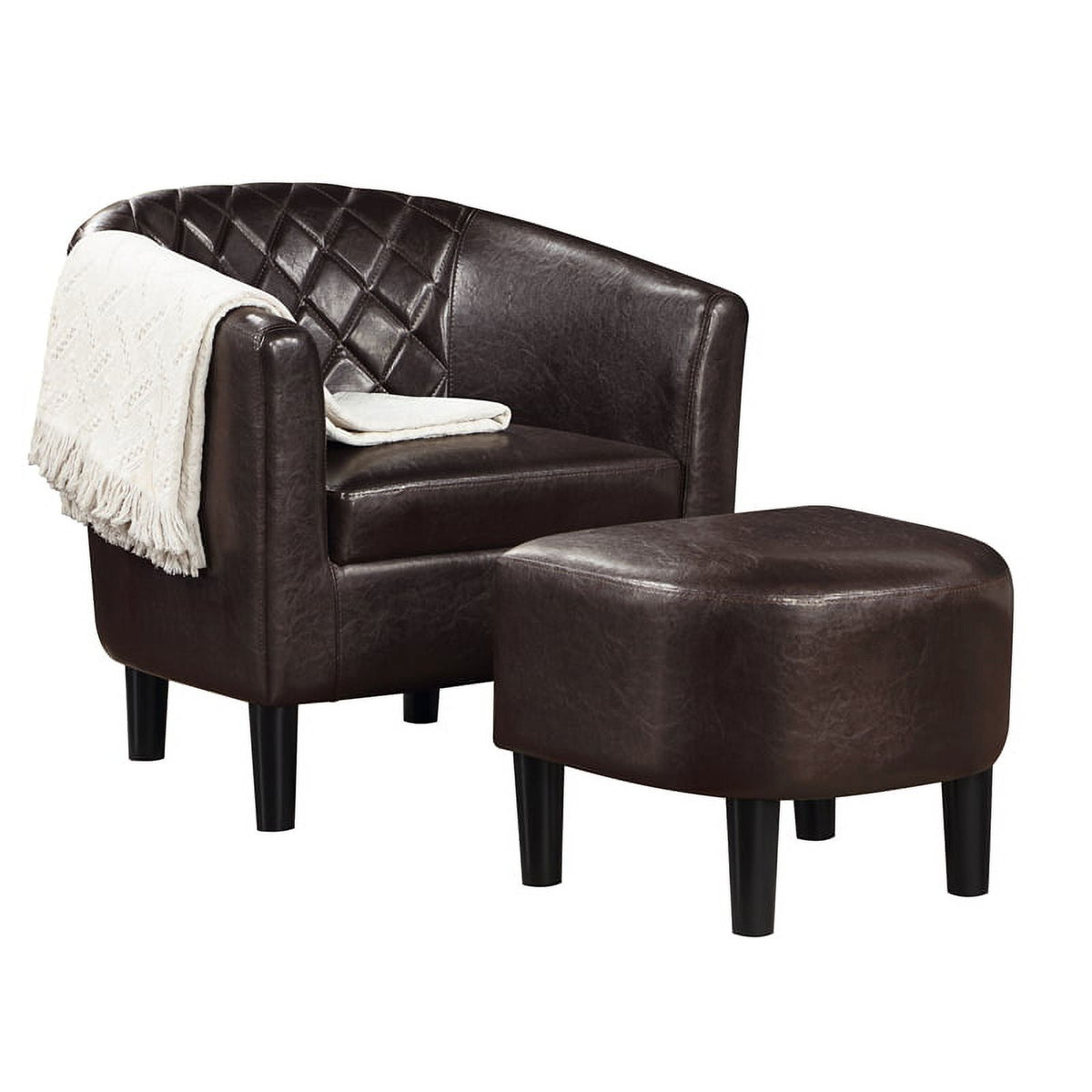 Espresso Faux Leather Fabric Accent Chair with Ottoman J84091
