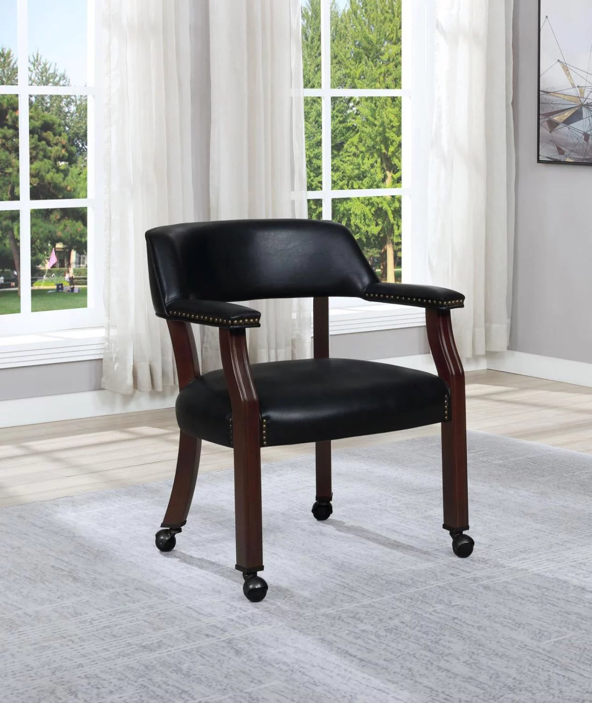 Black Modern Office Chair with Nailhead Trim U567