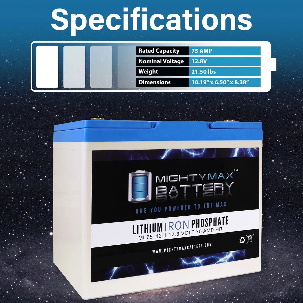 12V 75AH Lithium Replacement Battery 3 Pack W346