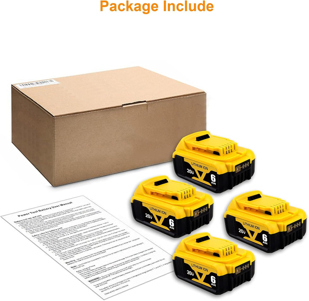 4 Packs 6.0Ah DCB206 Battery Compatible with Dewalt 20V Max Lithium E706