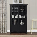 Black Bookcase with Sliding Glass Doors H1463