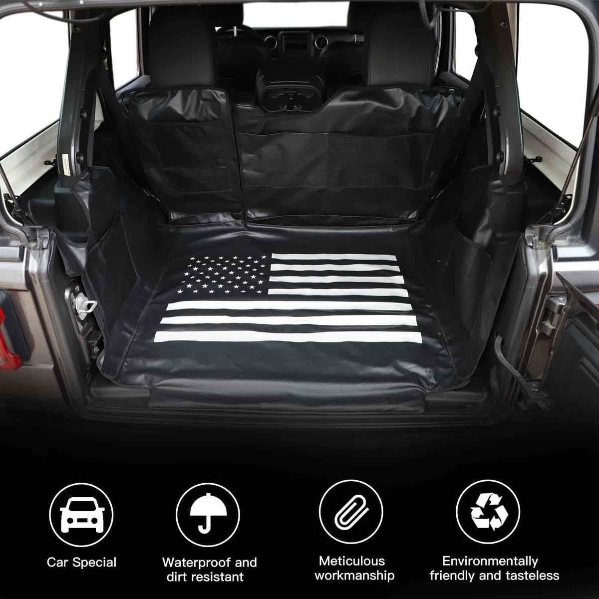Waterproof Dog Cargo Cover Mat with Corner Protector Washable Durable Pet Trunk Cargo Liner (Black US Flag) T31789