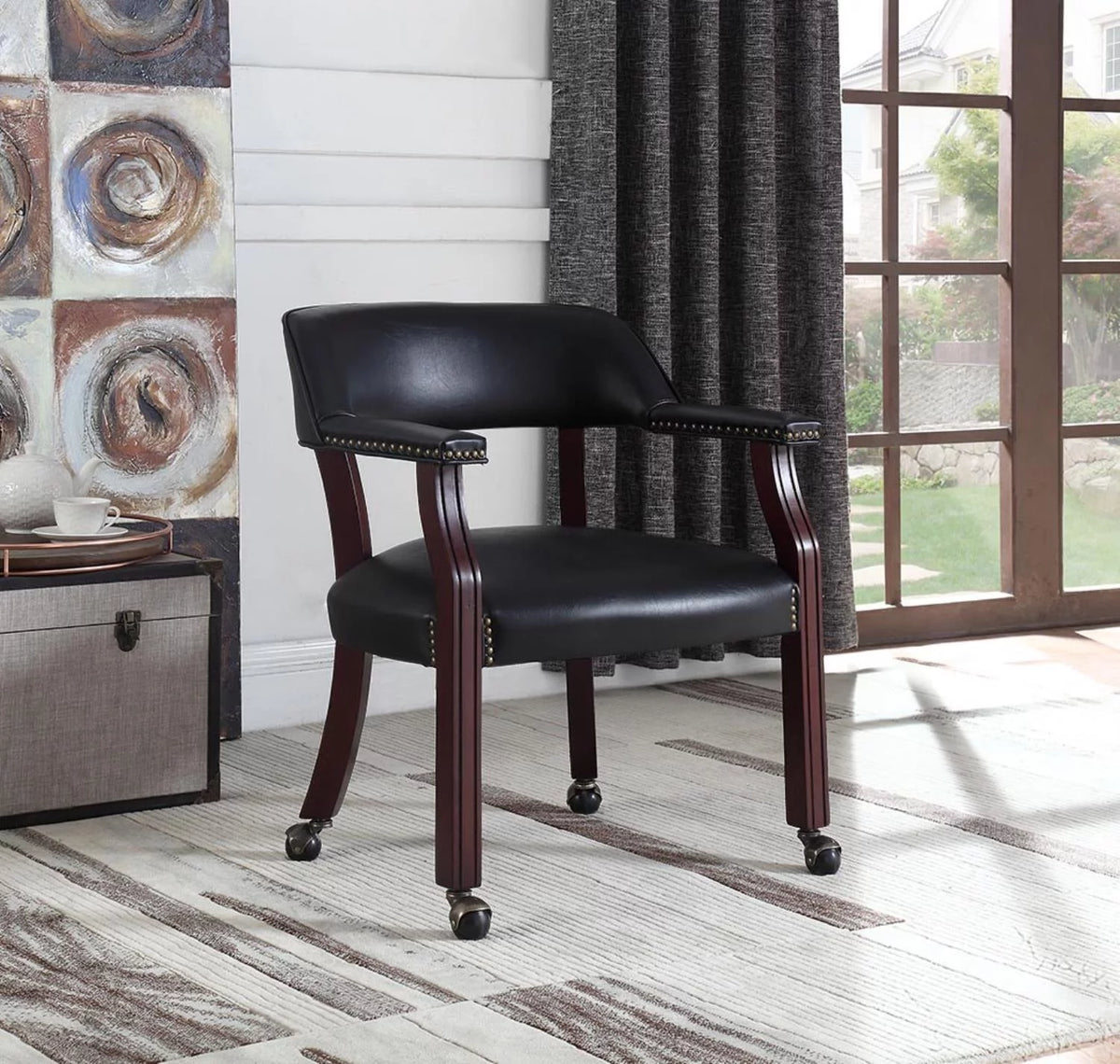 Black Modern Office Chair with Nailhead Trim U567