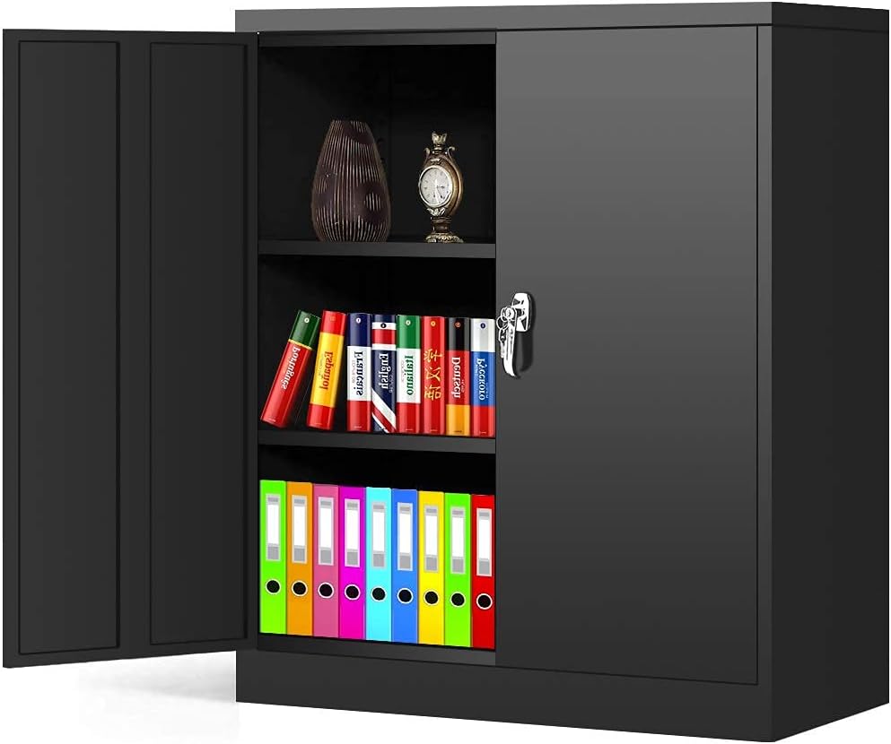 Locking Metal Cabinet with 2 Doors, 4 Adjustable Shelves, Black N139