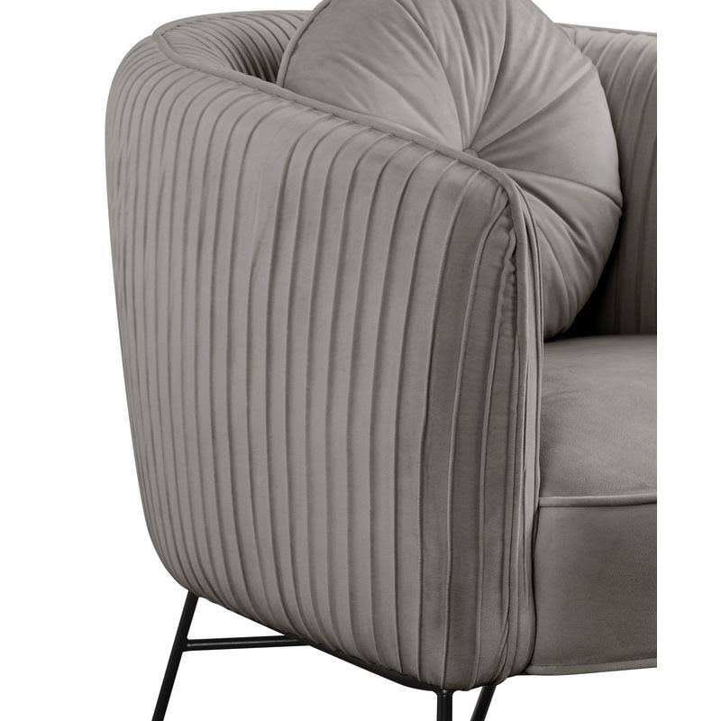 Gray Velvet Barrel Accent Chair with Metal Base B37404