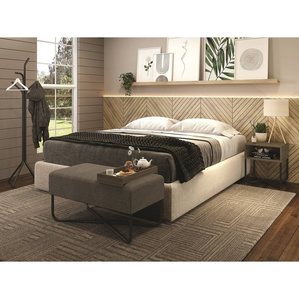 Light Gray Linen Fabric Bench with Chromed Base and White Tray D8783